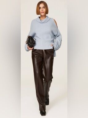 Simkhai Chloe Sweater XL Light Blue Cold Shoulder Long Sleeve Turtleneck $345